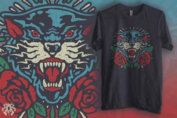 Angry Panther Vintage Tattoo Style Graphics