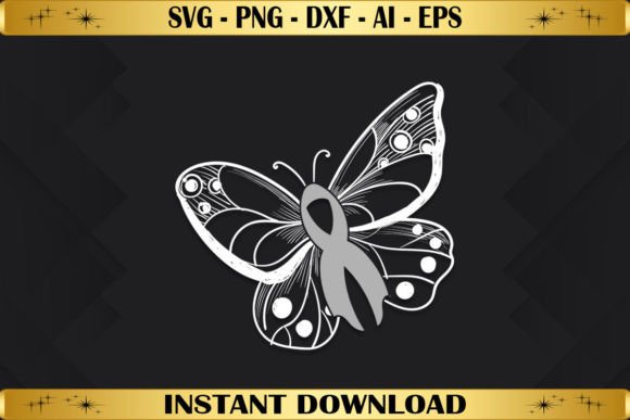 Butterfly Grey Ribbon Ribbon Graphics for T-Shirt Designs