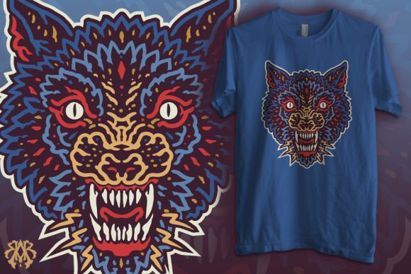 Snarling Angry Wolf Vintage Tattoo Style Graphics